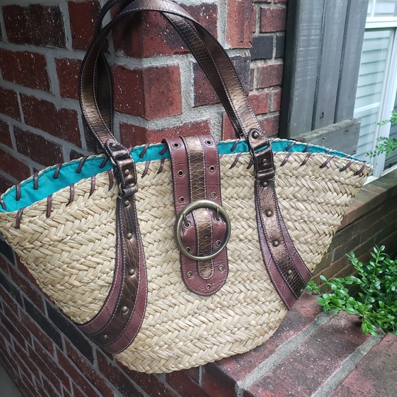 Nine West Handbags - Nine west straw purse leather trim